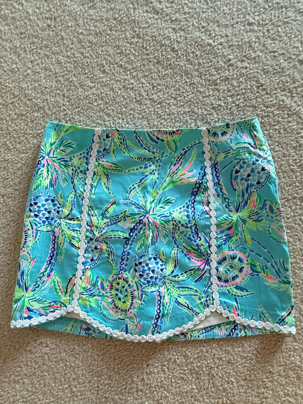 Lilly Pulitzer Aqua Palm-Print Scalloped Skort